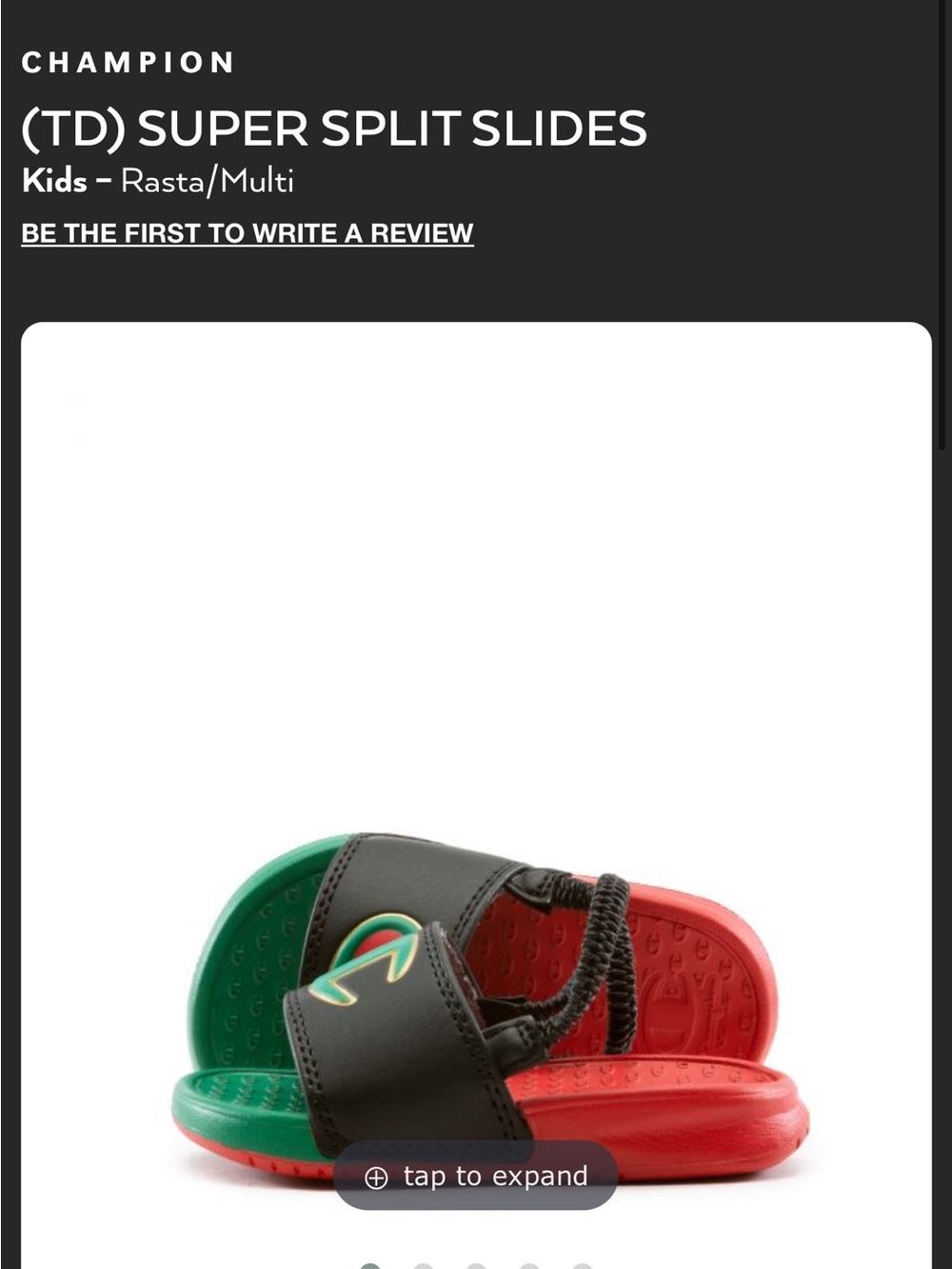 Champion Kids Rasta-Color Super Split Slides in Black, Red & Green